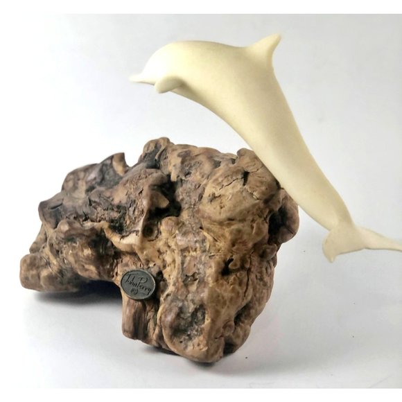 John Perry Dolphin Sculpture on Gnarly Burlwood - Picture 2 of 6